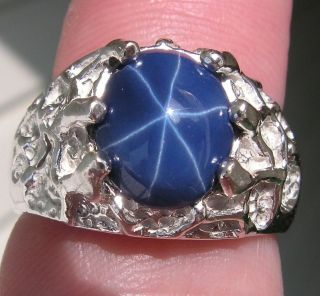 MENS 12X10MM LINDE BLUE STAR SAPPHIRE CREATED S/S RING
