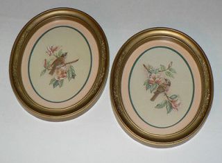   Vtg Home Interiors Perched Bird Oval Pictures / Embossed Frames *SALE