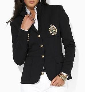 Ralph Lauren Crest Blazer Womens Polo Jacket Black NEW Gold Petite 