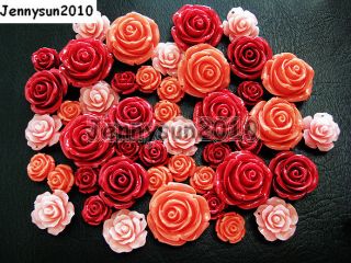 10Pcs Coral Carved Rose Flower Loose Beads Red Orange Pink 28mm 24mm 