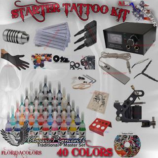 Tattoo Equipment Kit Set Machine 40 Color Power Supply Beginner 