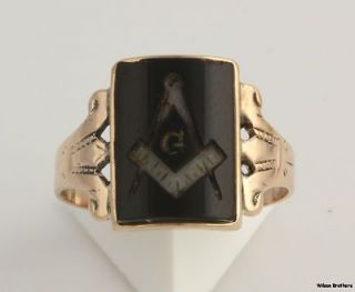   Masonic Carved Sardonyx Intaglio Ring   10k Gold Masons Blue Lodge 3+g