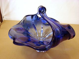 Blue and Clear Crystal Bowl w Handle   Shannon Crystal   Poland