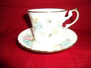 Newhall Bone China Tea Cup & Saucer Set Pink and Blue Flowers Made In 