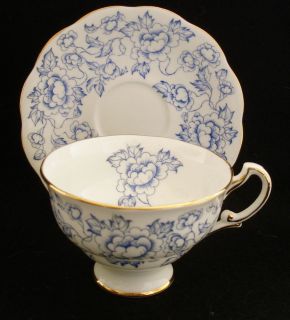   Royal Standard Footed Tea Cup & Saucer Set Blue Floral Gold   Bone