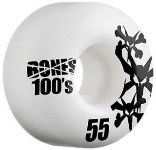 BONES 100s OG 55mm SKATEBOARD WHEELS (White w/ Black Logo): Brand New 