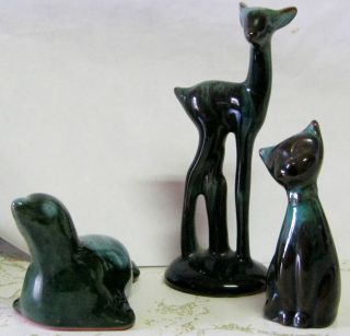 BLUE MOUNTAIN POTTERY MINI DEER,CAT, AND SEAL