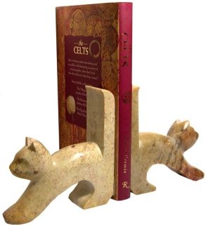 Cat Stone Bookends Rich Brown Colors & Ready to Pounce