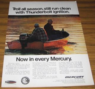 1970 VINTAGE AD~MERCURY OUTBOARD MOTORS~2 MEN FISHING~BOAT