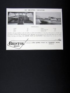 Bristol Boats 36 ft Sailfish Motor Yacht Boat 1958 print Ad 