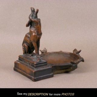 Vintage Pompeian Bronze Howling WOLF Coyote ASHTRAY Paul Herzel