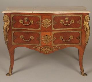 Fine Antique French Louis XV Marble Top Serpentine Commode Dresser, c 