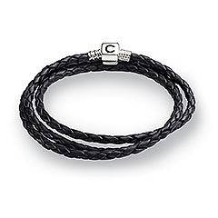 Chamilia Silver Ebony Braided Leather Wrap Bracelet 22.2 in 56.4 cm 