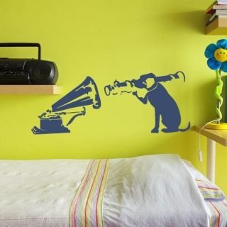 Banksy style pop music dog record player vinyl wall art decal sticker 