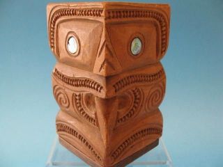 Genuine Vintage 1920 New Zealand Maori Carved Wooden Tiki Bookend 