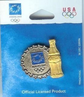 Coca Cola USA Olympic Pin Badge ~ Athens 2004 ~ Gold Bottle