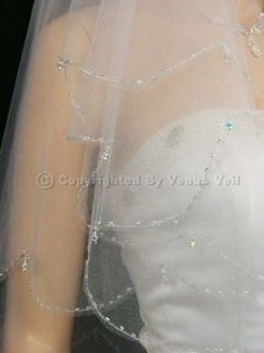 2T White Wedding Bridal AB Crystal Beaded Scallop Veil
