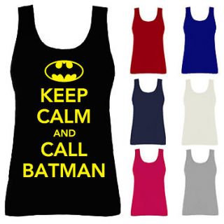   Keep Calm and Call Batman Funny Super Hero Slogan Vest Top NEW UK 8 18