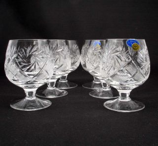 RUSSIAN CRYSTAL HAND MADE COGNAC GLASSES 150 ML 6PC SET NEW IN BOX