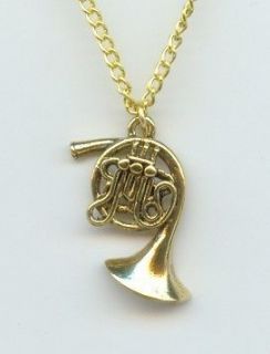 Gold Plated FRENCH HORN Necklace NEW Charm Pendant and Chain