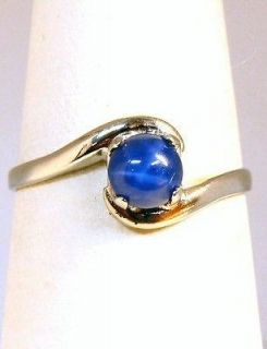 LADIES 10K WHITE GOLD BLUE STAR SAPPHIRE SOLITAIRE RING