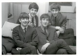 The Beatles in Mid 1960s Sitting on a Sofa Large Modern Postcard