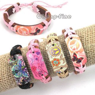   4PCS Cute Flower Peace Butterfly Charms Genuine Leather bracelets