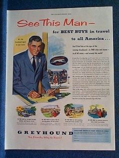 1952 Greyhound Bus Ad Greyhound Ticket Agent Featured
