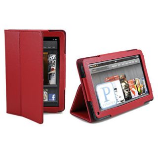 Red Folio PU Leather Stand Case Cover for Kindle Fire 7 Tablet