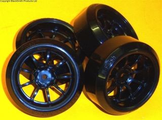   10 On Road Wheel Tyres Nitro RC Car Black H Flush Drift 9 Spoke