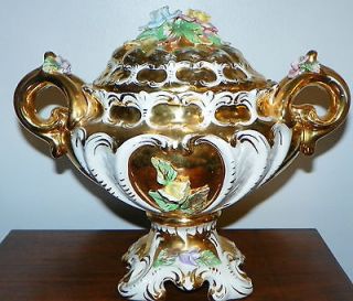   Vintage Capodimonte hand painted Double Handled Urn Centerpiece Vase
