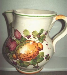 HAND THROWN 5.5 Vase Pitcher Art Pottery~ITALY? IVORY w/ Fruit 