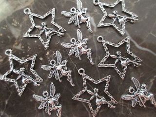   of 10 Silver Fairies Fairy & Stars Charms Pendants Wicca/Celtic/Pagan