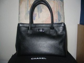 Authentic Chanel Black Caviar Leather Reissue Executive Cerf Handbag 