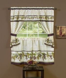 TUSCANY Comple​te Kitchen Curtain set, 36 L, Window Curtain, GRAPES