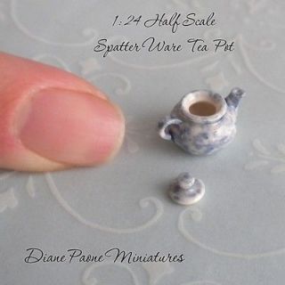 24 HALF Scale Ceramic Spatterware Tea Pot   Dollhouse Miniature