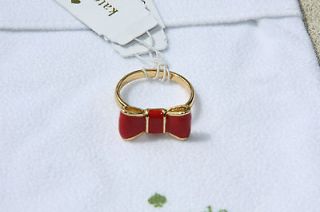 NWT Kate Spade Jewelry Gold Plated Take a Bow Ring Modern Red Size 7