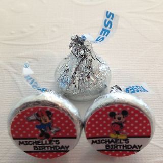  Minnie Mouse or Mickey Mouse Birthday Hersheys Kiss Labels