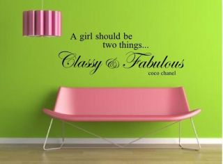 CLASSY AND FABULOUS COCO CHANEL Wall Art Sticker Mural Decal quote 