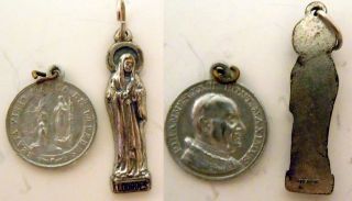 Lot of 2 Our Lady of Lourdes Pope John XXIII Johannes Medals Catholic 