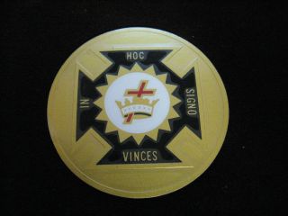75 Vintage Metal Mason Masonic Auto Badge In Hoc Signo Vinces