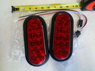 PAIR of Trailer Truck LED Sealed RED 6 Oval Stop Turn Tail Light FREE 