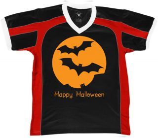 Happy Halloween Bats  Night Horror Full Moon Mens V Neck Ringer T 