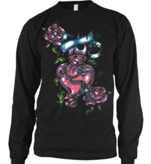  Heart And Rosary Thermal Long Sleeve Shirt Tattoo Style Heart Flowers