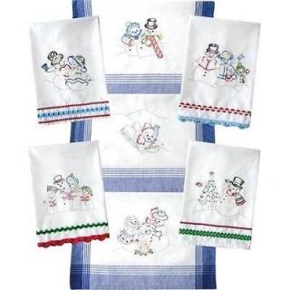 Snow Fun Iron On Embroidery Towels Pattern Transfers Snowman Winter 