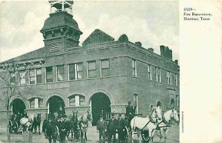   Texas TX 1906 Fire Dept & Horse Drawn Equipment Vintage Postcard