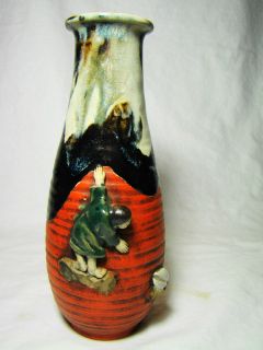 Fine Sumida Gawa Applied Figure Vase 8h