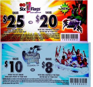 Six Flags Magic Mountain or Hurricane Harbor Discount Coupons LA Area 