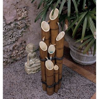 Asian Inspired Bamboo Pillars Garden Yard Water Feature Fountain