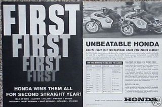 1963 HONDA MOTORCYCLE WINS US GRAND PRIX ~ GREAT 2 PAGE PRINT AD